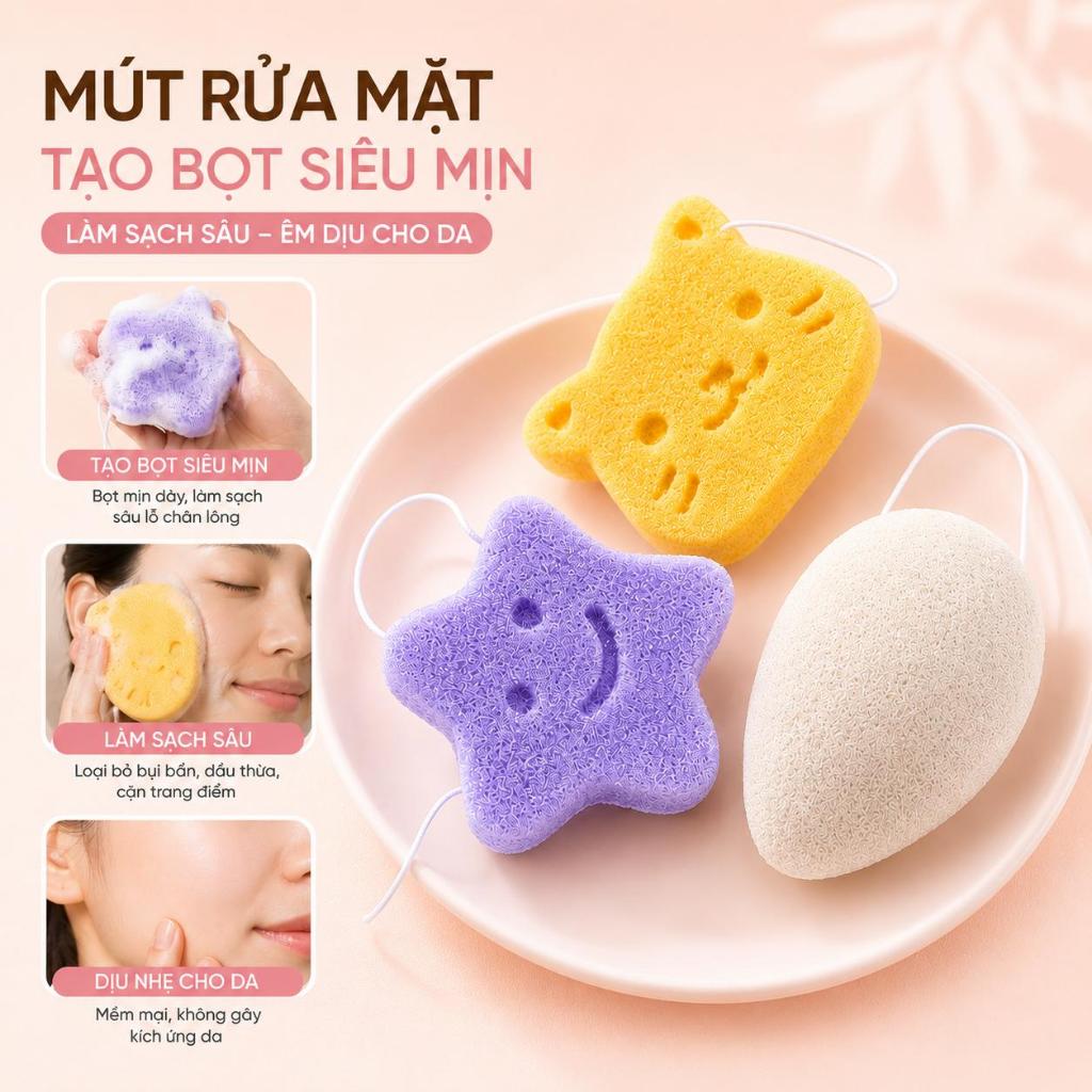 Bông Rửa Mặt Vacosi Sợi KonJac Lành Tính | Konjac Cleansing Sponge BN02/03/04