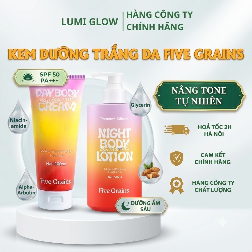 Kem Dưỡng Body Five Grains Chính Hãng Kem Nâng Tone Body Niacinamide, Alpha-Arbutin Dưỡng Trắng Chuy