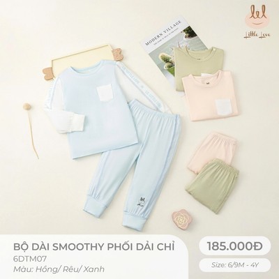 Bộ Dài Tay Sợi Tre Phối dải chỉ Lil Little Love [ Siêu Mềm, Mát, Mịn Co Dãn Và Thấm Hút Mồ Hôi Tốt] Size 6M - 4Y (6DTM07