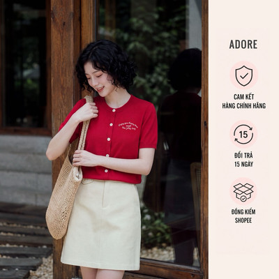 [ ADORE ] Áo thun dệt xanh ngọc lam /đỏ/trắng/ đen thêu ngực 611KN1006