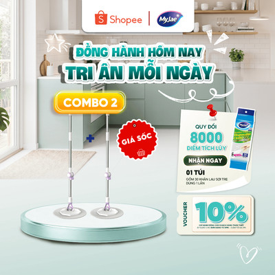 COMBO 2 Cây Lau Nhà Đơn MyJae Sợi Microfiber Xoay 360 Độ Phù Hợp Cho Nhiều Loại Thùng 134cm
