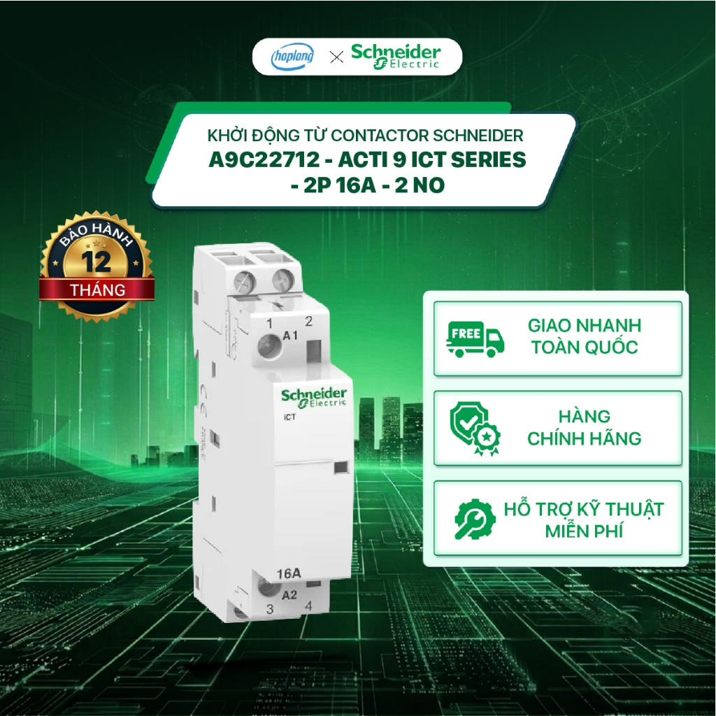 Khởi động từ Contactor A9C22712 Schneider - Acti 9 iCT Series - 2P 16A - 2 NO - A9C22715