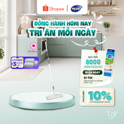 Combo 3 Bông Lau + 1 Cây Lau Nhà MyJae Đài Loan Sợi Microfiber Tự Vắt Kháng Khuẩn Ag+ 120cm