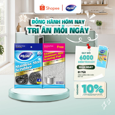 [Outlet S2] SET 4 Miếng Búi Sắt Cọ Xoong Nồi KÈM Miếng Chà Nồi Đa Năng MyJae