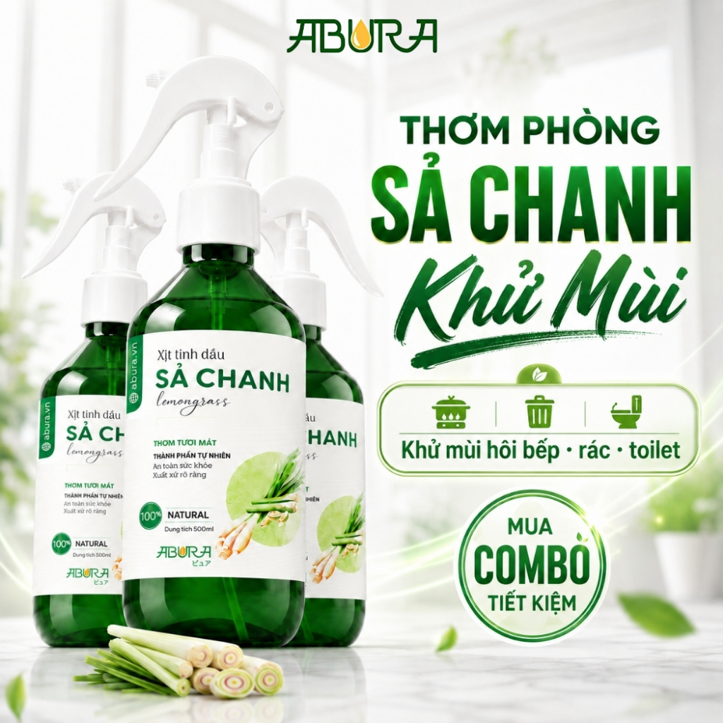 Xịt Thơm Phòng Sả Chanh ABURA Khử Mùi Hôi Nhà [Tinh Dầu Thiên Nhiên]