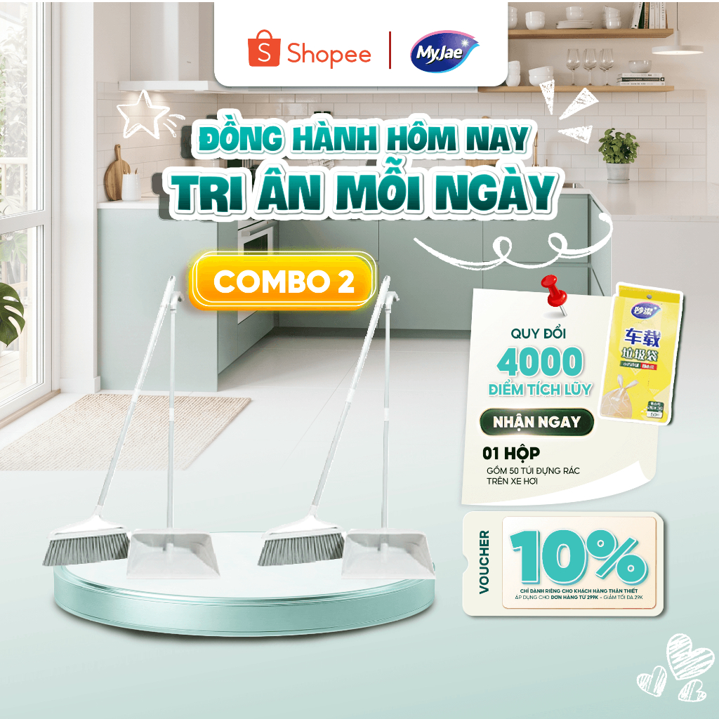 COMBO 2 Bộ chổi quét nhà kèm đồ hốt rác đa năng MyJae