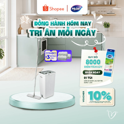 Combo 3 bông lau + 1 cây lau nhà tự vắt kèm thùng 2 ngăn xoay 360 độ thông minh lau sạch nhanh khô MyJae Đài Loan