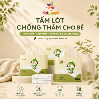Tấm lót chống thấm thay tã bỉm WAI, MOLLI KIDSWORLD miếng lót chống thấm dùng 1 lần miếng lót cho bé