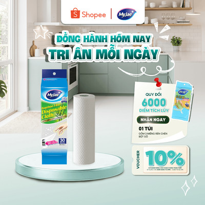 Khăn lau sợi tre MyJae lau chùi tiện lợi, đánh bay dầu mỡ 20cm x 25cm (30 Tờ/Bịch)