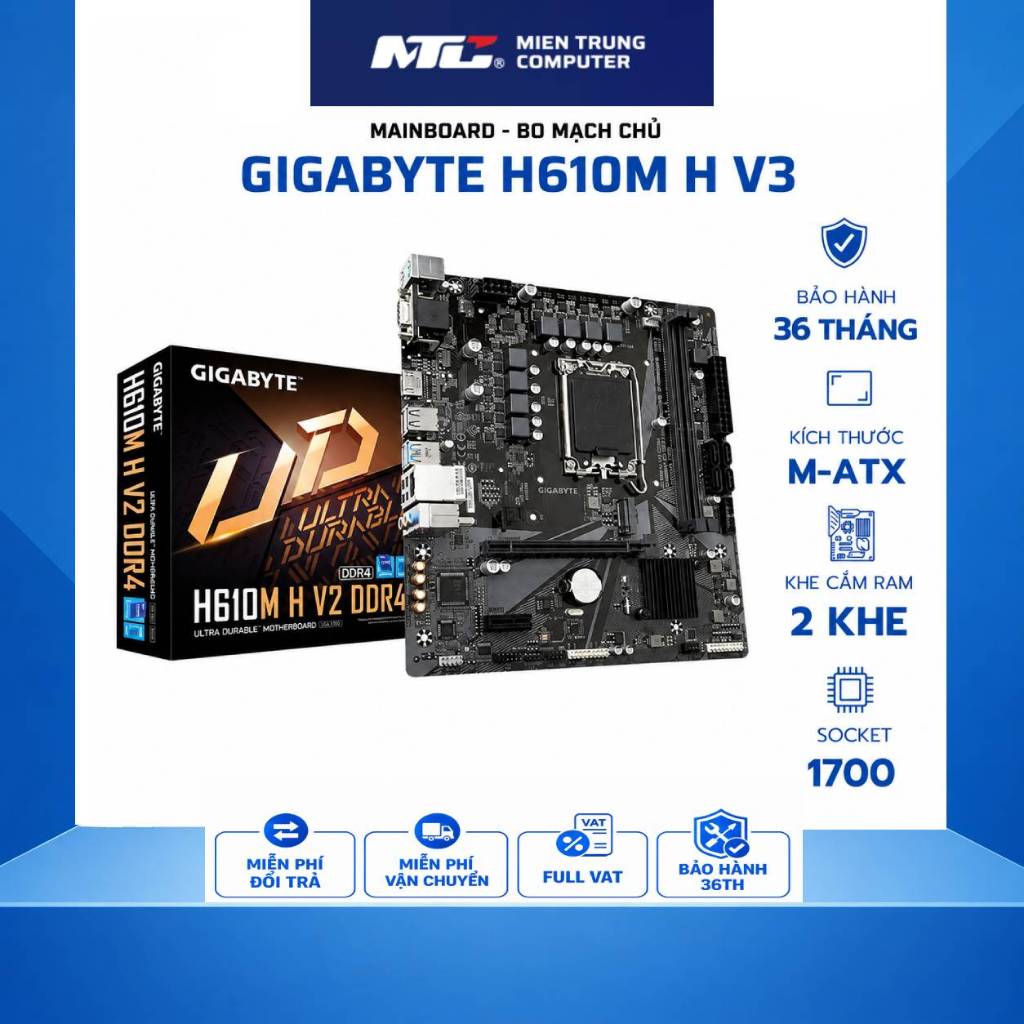 MAINBOARD GIGABYTE H610M H V3 DDR4 - CHÍNH HÃNG BẢO HÀNH 3 NĂM