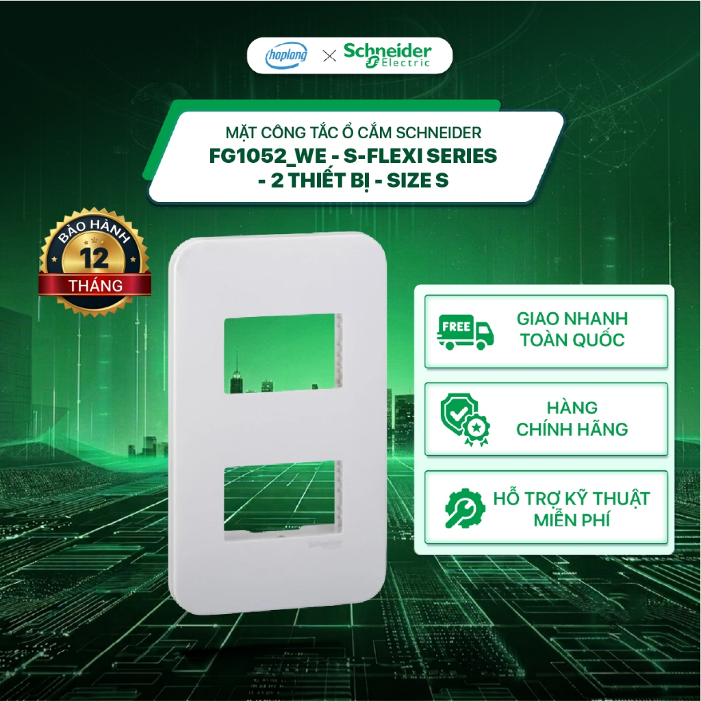 Mặt công tắc ổ cắm cho 2 thiết bị Schneider FG1052_WE - size S - Dòng S-flexi - Trắng - 2 gang