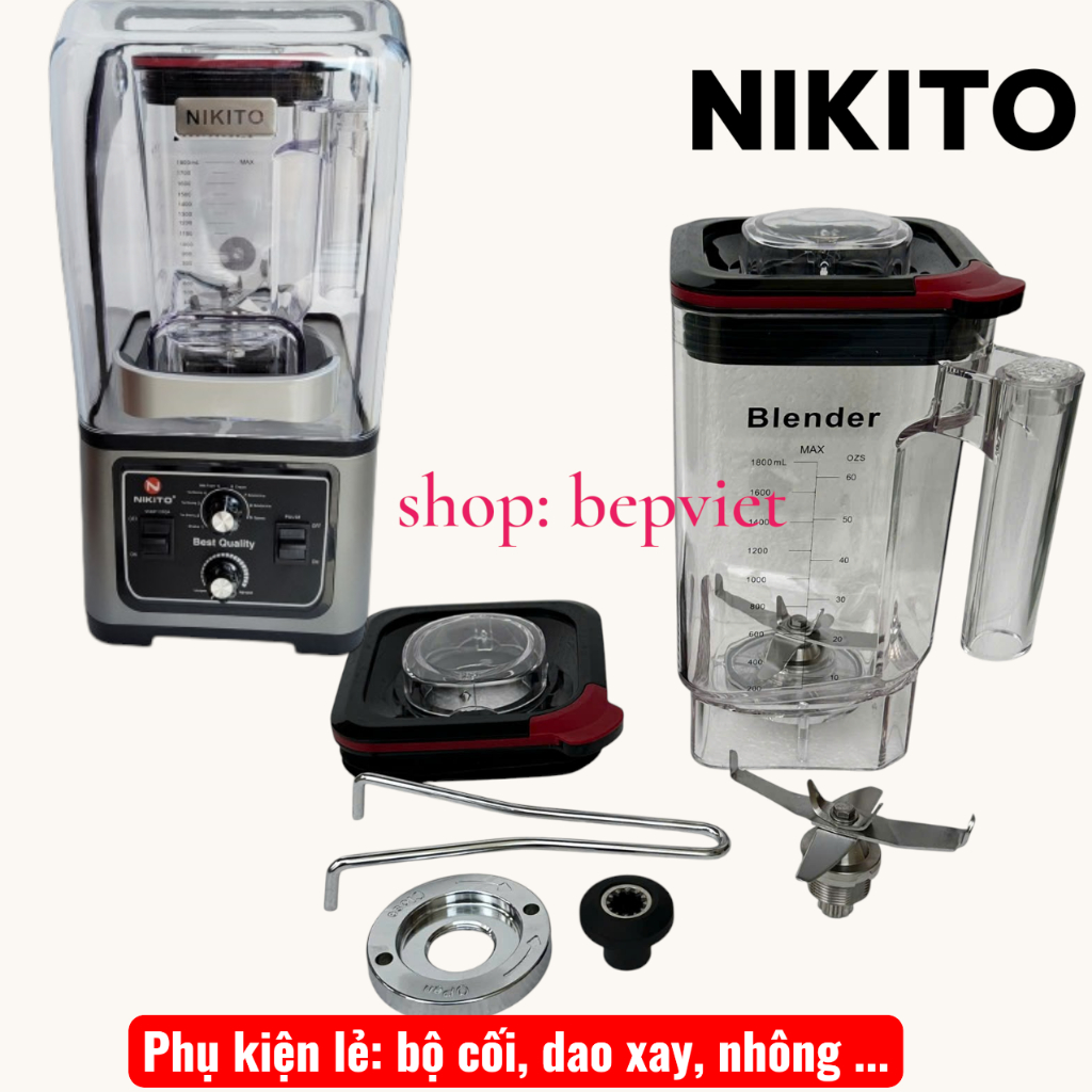 phụ kiện máy xay công nghiệp nikito: cối máy xay sinh tố công nghiệp NIKITO 1.8L nhựa ABS siêu bền