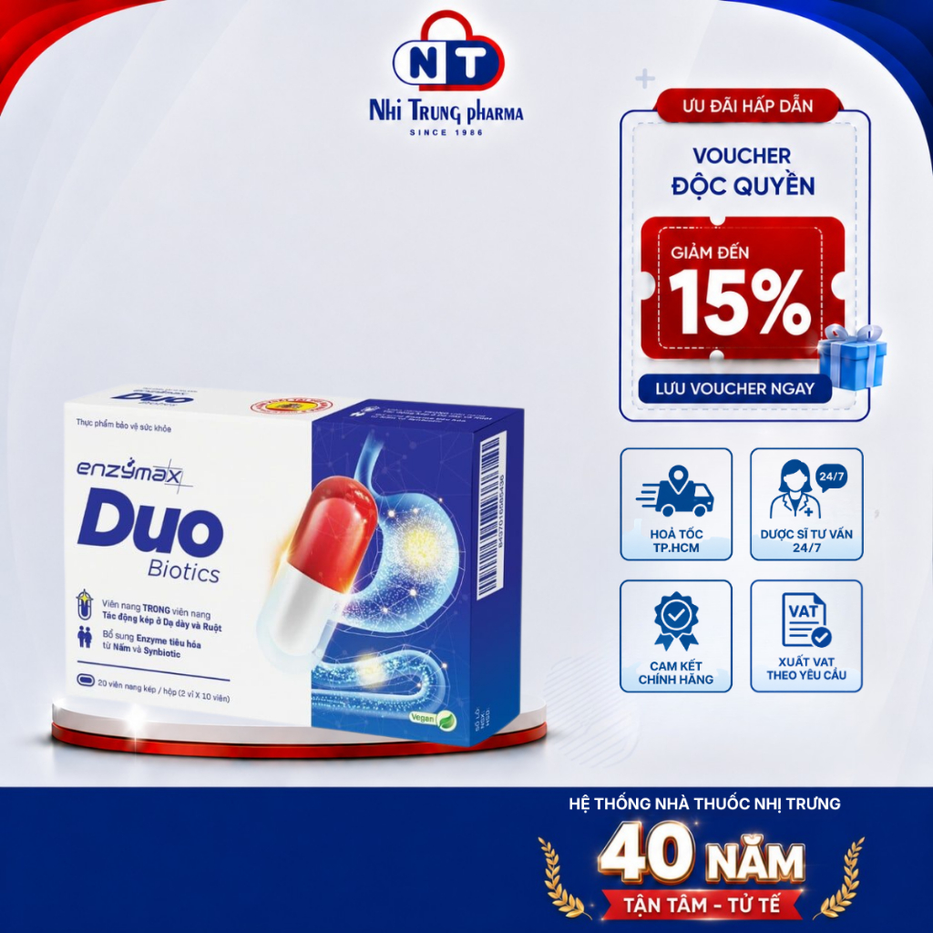 [HỎA TỐC HCM] Men Vi Sinh Enzymax Duo Biotics Bổ Sung Enzyme Tiêu Hóa & Lợi Khuẩn Hộp 20 Viên