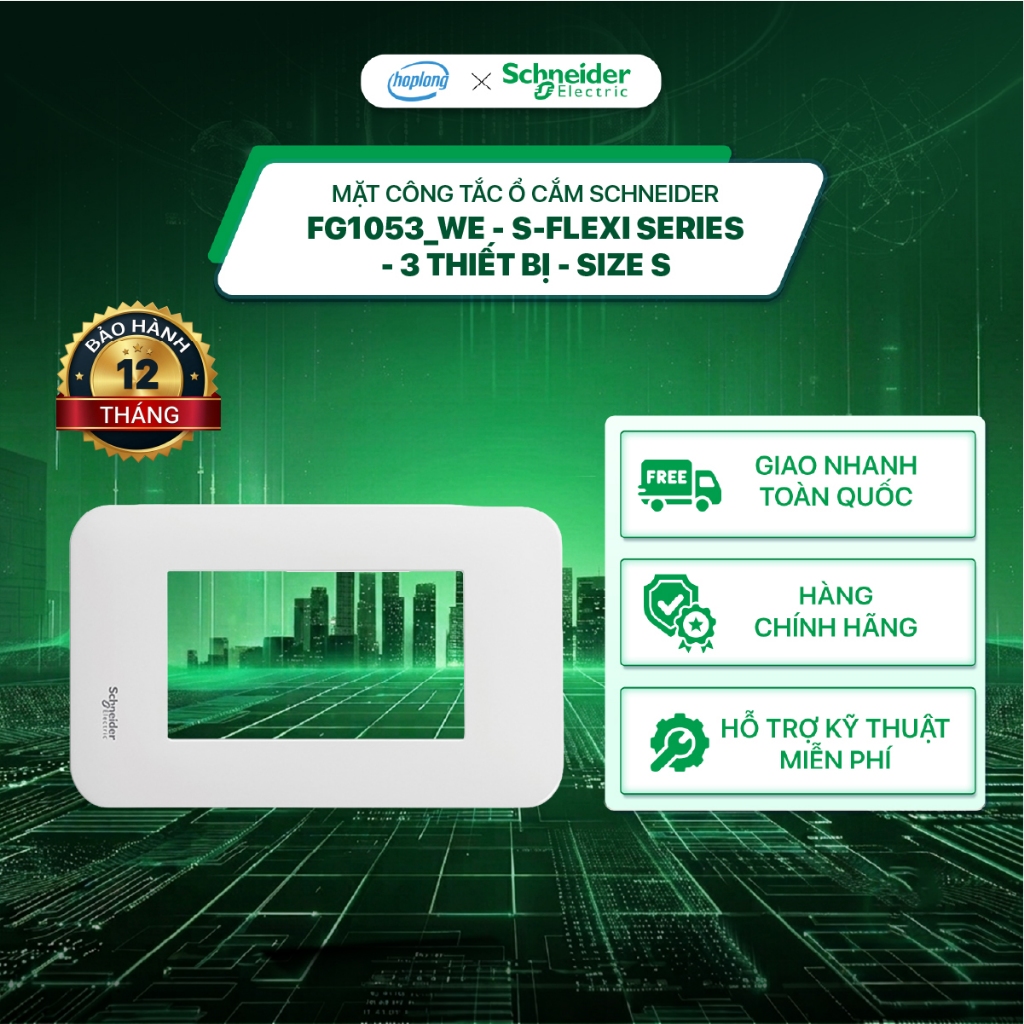 Mặt công tắc ổ cắm FG1053_WE Schneider - S-Flexi Series - 3 thiết bị - Size S -  Màu Trắng