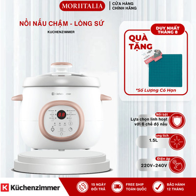 Nồi Nấu Chậm Kuchenzimmer 1.5L–Lòng Sứ Cao Cấp, 6 Chế Độ Nấu - Nấu Nhanh, Nếu Chè, Hầm, Cháo,Kho Cá