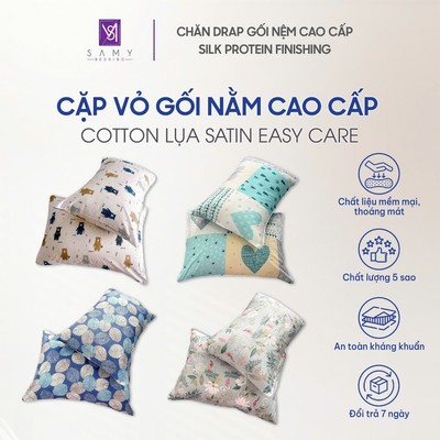 Cặp Vỏ Gối Nằm Cotton Lụa Satin Hoa Văn Cao Cấp SAMY BEDDING Mềm Mại Thoáng Mát