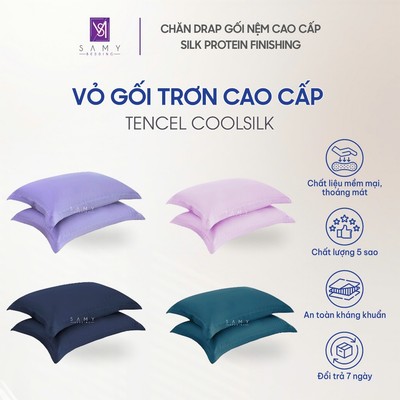 Vỏ Gối Nằm Trơn SAMY BEDDING Chất Liệu Lụa Tencel Coolsilk Cao Cấp Đa Dạng Màu Sắc (Giá 1 cái)