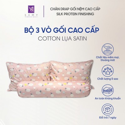 Bộ 3 Vỏ Gối SAMY BEDDING Vải Cotton Lụa Satin Cao Cấp Mềm Mại Thoáng Mát Nhiều Họa Tiết Hoa Văn