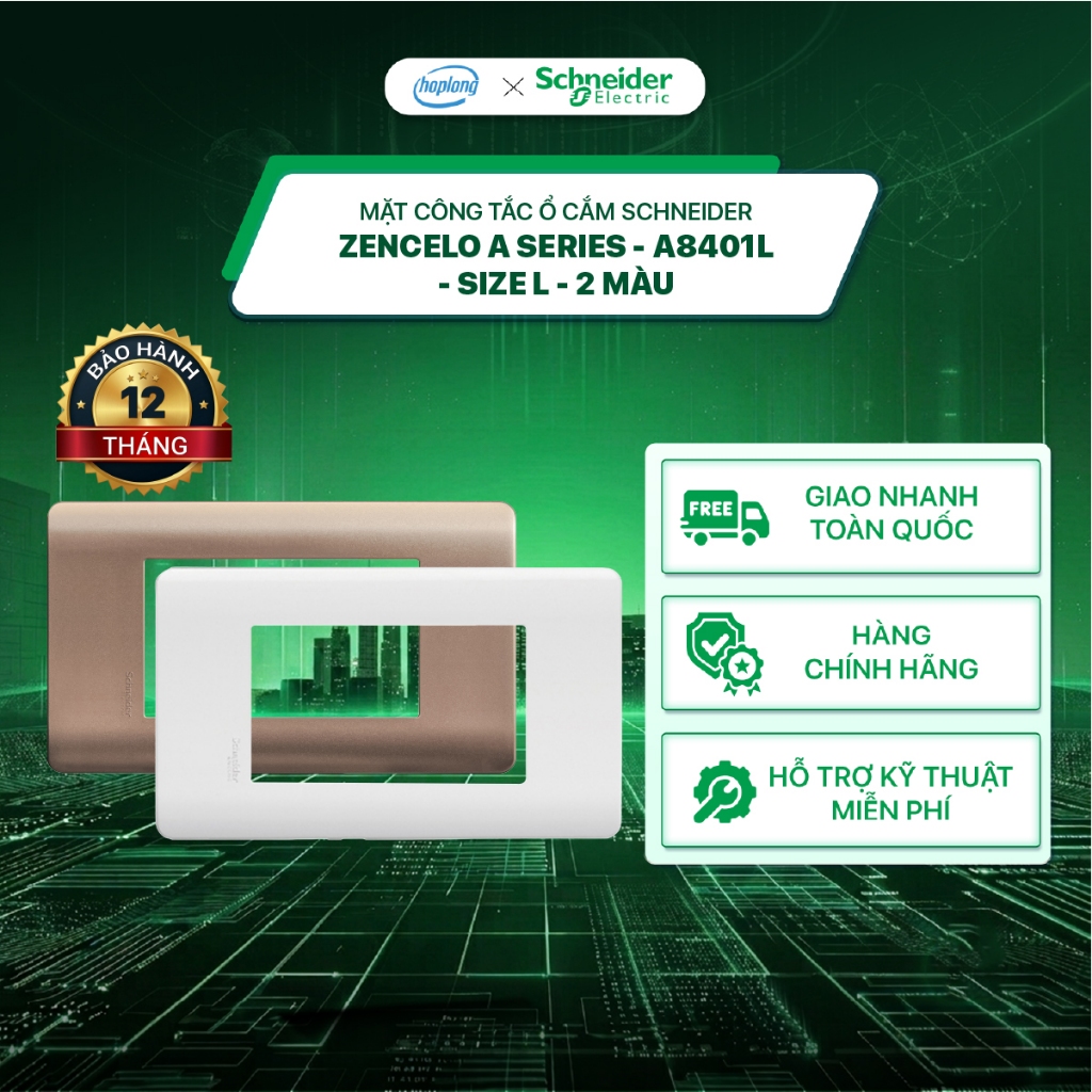 Mặt công tắc ổ cắm Schneider - ZENcelo A Series - A8401L_WE_G19 - Size L - 2 màu - A8401L_SZ_G19
