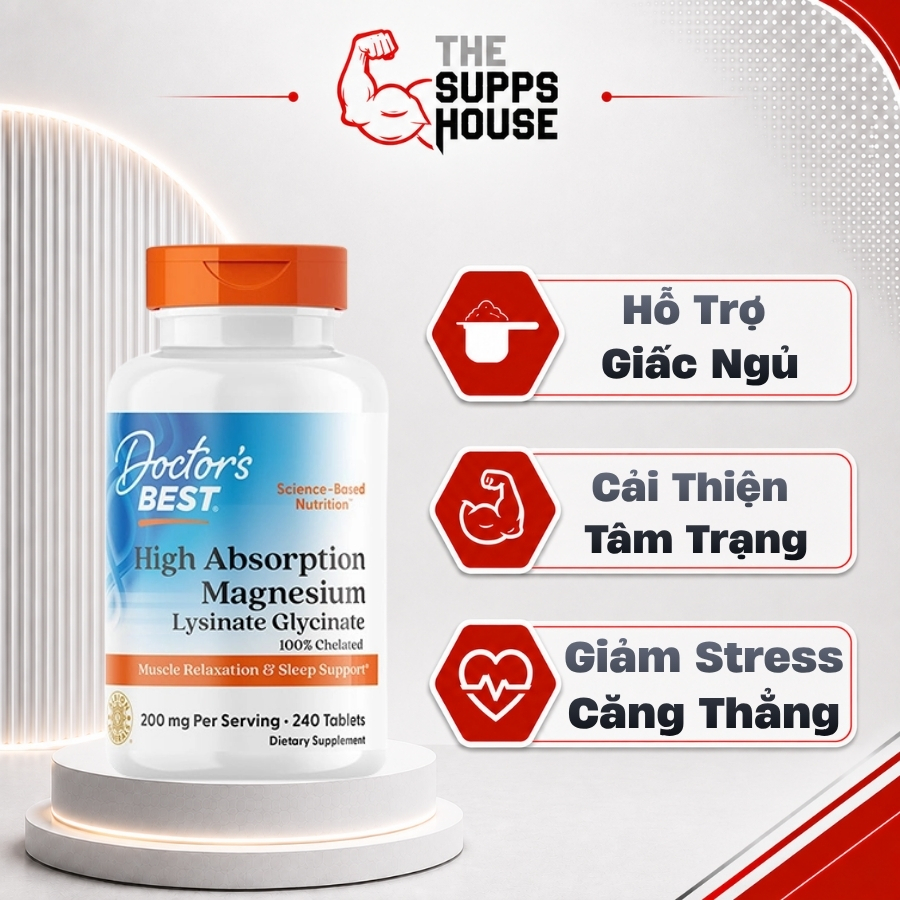 Viên magie hữu cơ Doctor's Best High Absorption Magnesium (USA) hấp thụ tốt, giảm stress, khó ngủ