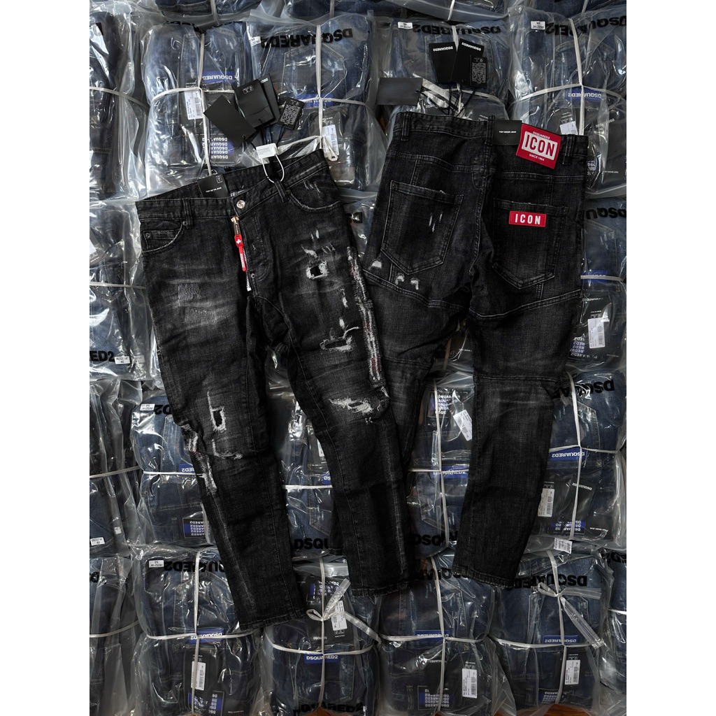 Quần Jean Xám Dsq Mã D2- 2 Tag Đỏ 3 Bản Tidy Biker Khoá Lệch Dây Kéo Đỏ Chất Bò Mềm Mịn Co Dãn Ống C
