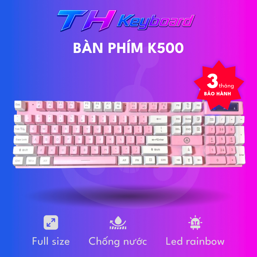 Bàn phím giả cơ YINDIAO K500 hồng màu kèm theo đèn led xuyên phím, THKeyboard