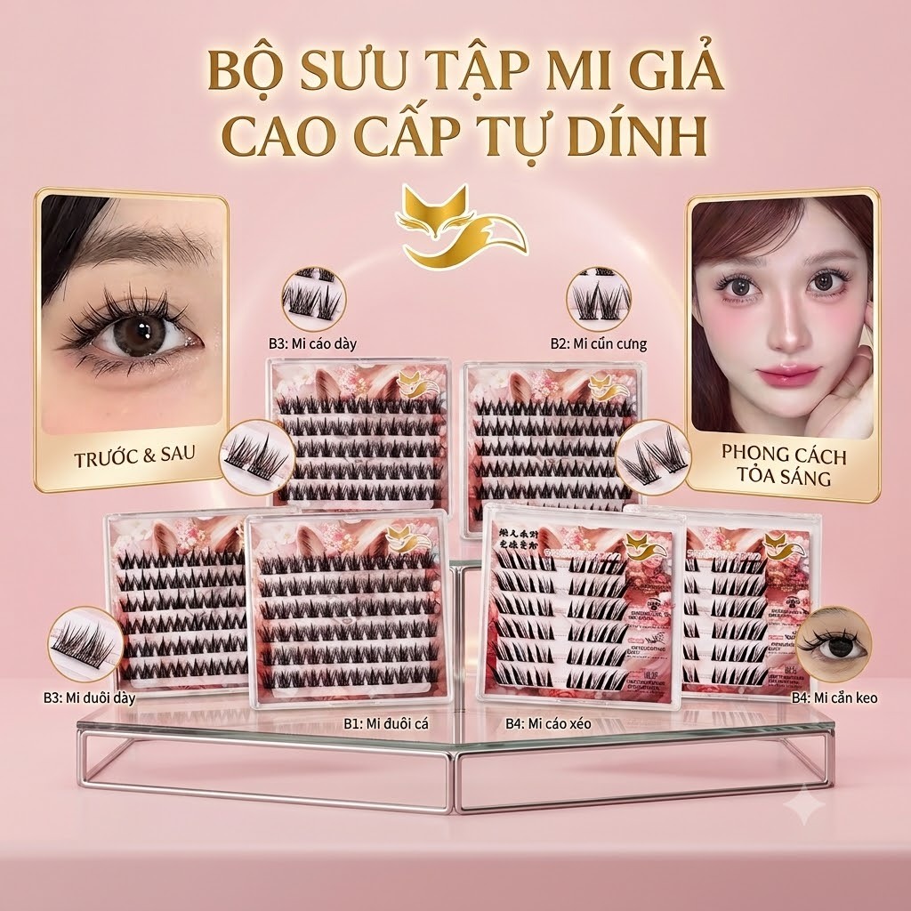 (Hỏa tốc)[59k/3 Hộp, 99K/6 hộp+nhíp mẫu mới]Lông mi giả sẵn keo cụm sẵn keo siêu nhẹ tự nhiên 7 mẫu 