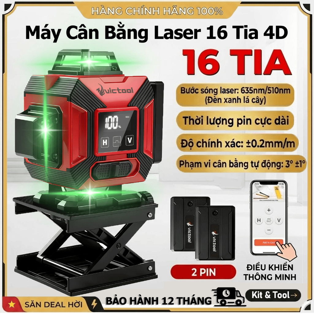 Máy Cân Bằng Laser 16 Tia 4D Victool Máy Bắn Cốt Laser Tia Xanh Siêu Sáng - Tự Động Cân Bằng Tia Xan