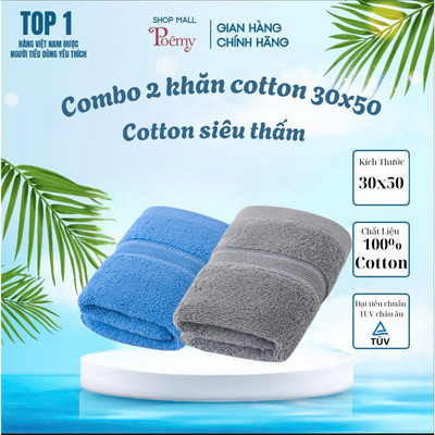 [CHÍNH HÃNG] Combo 2 Khăn Mặt Cotton Dày Dặn Mềm Mại Thấm Hút Kích Thước 30x50cm | Poêmy Official