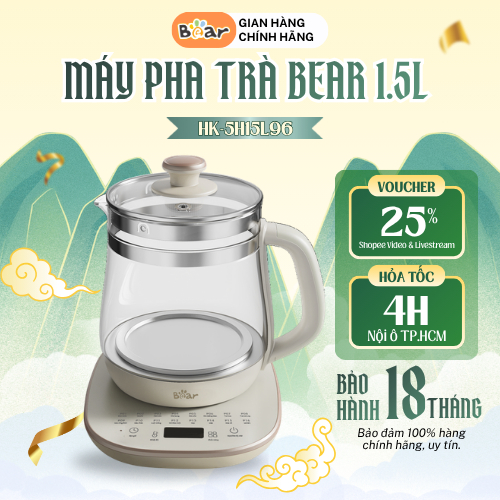 HK-5H15L96 Máy Pha Trà Bear 1.5L Thủy Tinh Cao Cấp Cảm Biến Nhiệt Thông Minh Hàng Chính Hãng