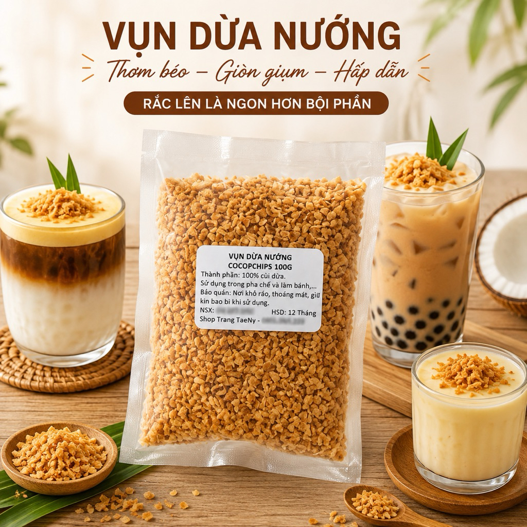 Vụn dừa nướng Golden Coconut 100g (Loại 1, Tách từ túi 1kg)