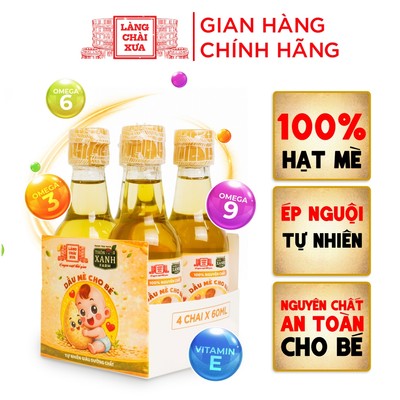 [Lốc 4 chai] Dầu mè dinh dưỡng cho bé ăn dặm Làng Chài Xưa ép nguội tự nhiên chai thuỷ tinh 60ml
