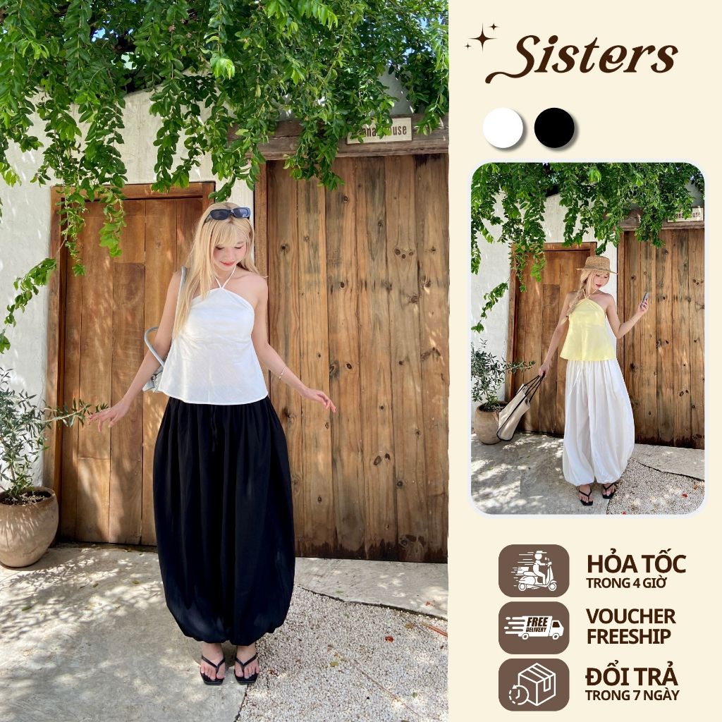 |Sisters Store| Quần Bom Nữ Bloom Pants Ống Rộng Bo Gấu Dáng Phồng (Đen / Trắng) - NV840