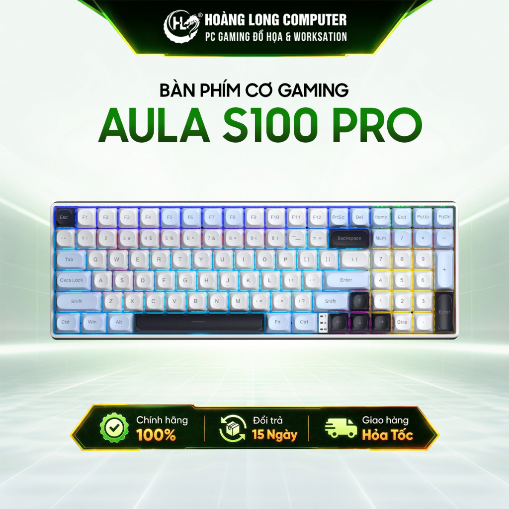 Bàn Phím Cơ Không Dây AULA S100 Pro 3 Mode, Layout 99 Phím, Mạch Xuôi, Hot Swap, Brown Switch