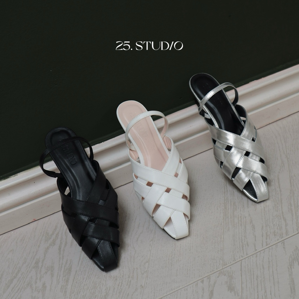 25 STUDIO Giày rọ mũi nhọn đế xuồng cao 5p Woven Mules