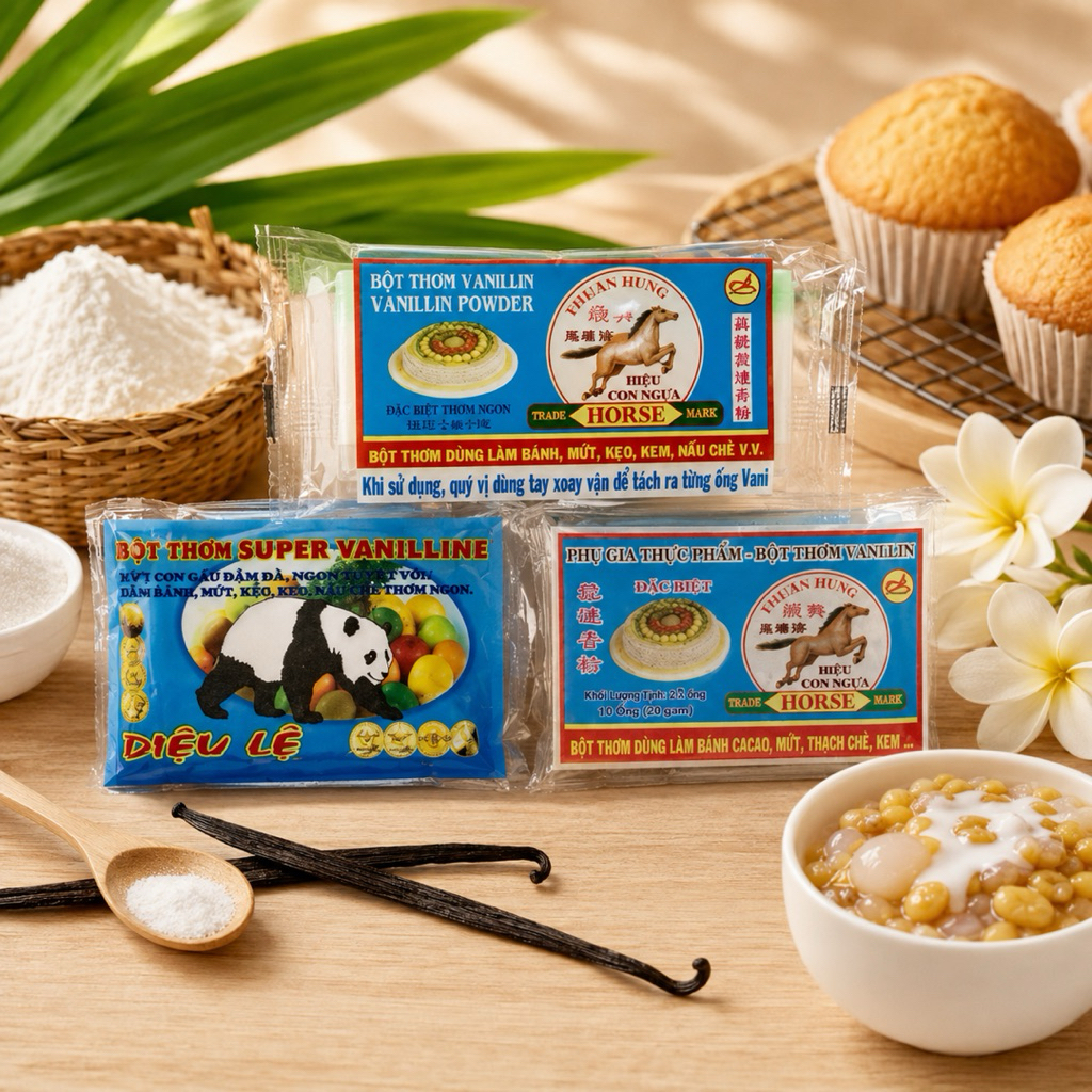Vani ống / Bột thơm Vanillin (1 vỉ 10 ống)