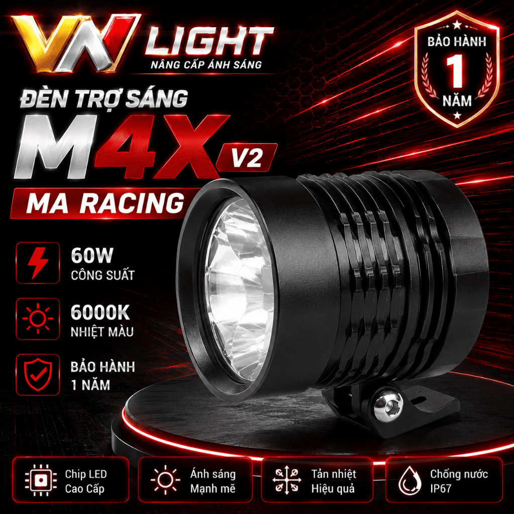 Đèn Trợ Sáng M4X V2 MA RACING 60W Chính Hãng Siêu Sáng Cos Pha Rõ Nét Bám Đường Tốt Cao Cấp BH 1 Năm