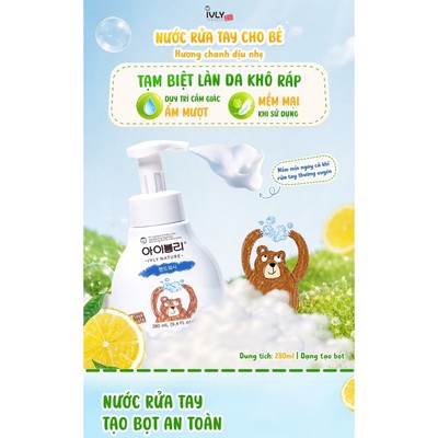 Nước Rửa Tay Tạo Bọt Cho Bé IVLY NATURE 280ml Hương Chanh | Dịu Nhẹ, Dưỡng Ẩm, Làm Sạch Hiệu Quả