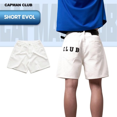 Quần short jean nam EVOL phom rộng màu trắng CAPMAN CLUB, cao trên gối trẻ trung, thoải mái