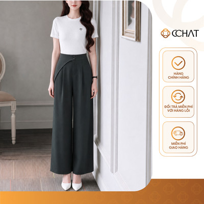 Quần Ống Rộng 𝐂𝐂𝐇𝐀𝐓 Dáng Suông Kiểu Cạp Chéo Hiện Đại Chất Liệu Tuytsi Cao Cấp 16QDS2057ST