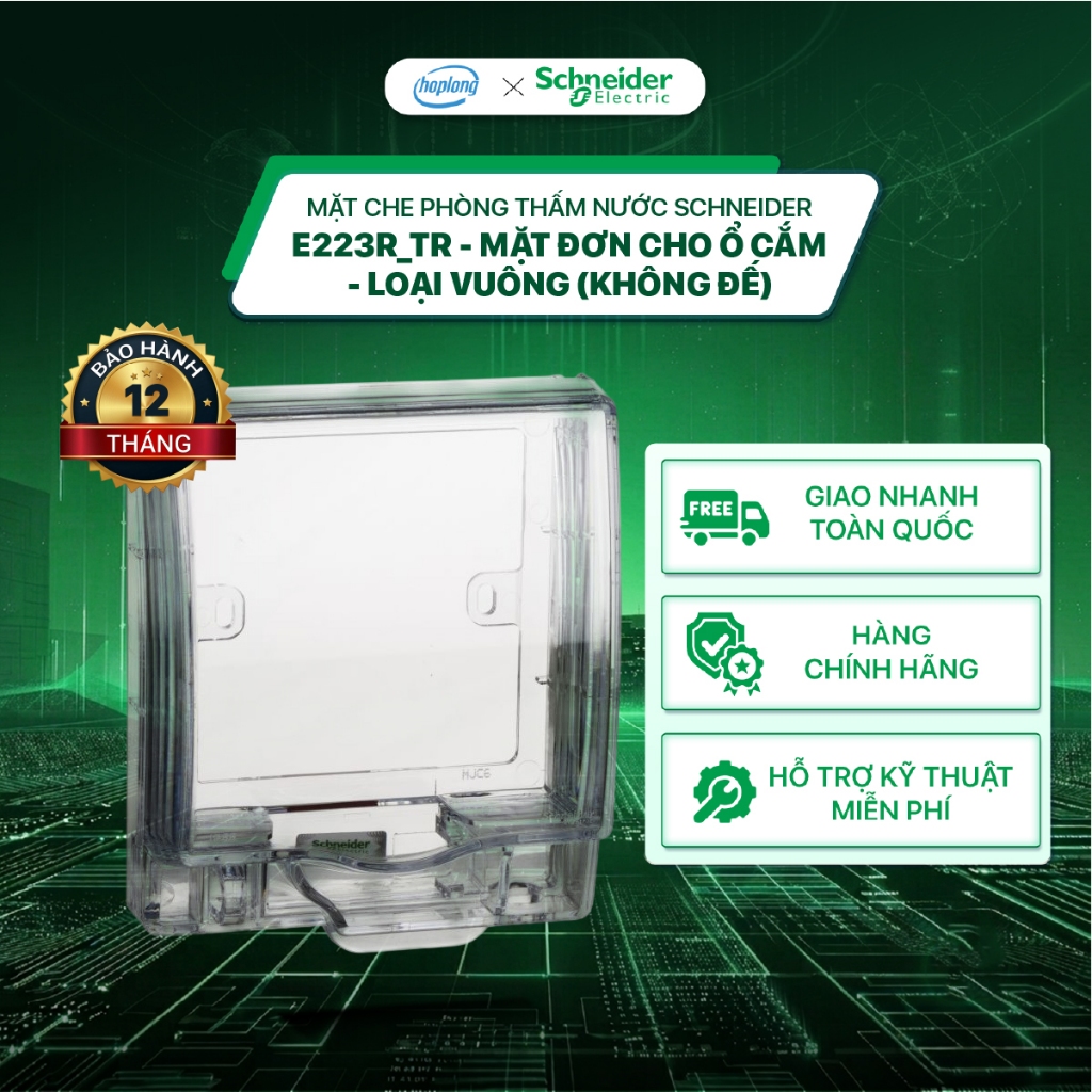 Mặt che phòng thấm nước Schneider E223R_TR - Mặt đơn cho ổ cắm - Loại vuông (không đế)