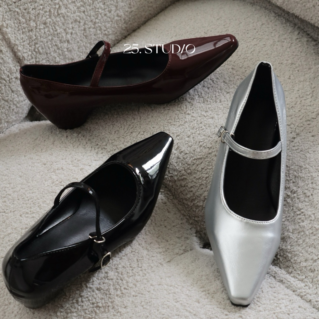 25 STUDIO Giày búp bê mũi nhọn phối quai ngang mảnh Rachel Pumps