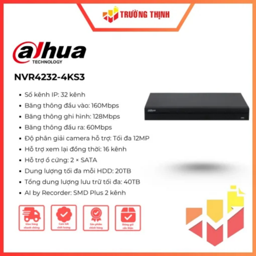 Đầu ghi hình camera IP 32 kênh DAHUA DHI-NVR4232-4KS3 | IP32 kênh | 20TB | 160Mbps