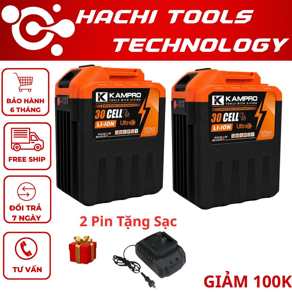 [COMBO 2 PIN 30 CELL TẶNG SẠC] - Pin 30Cell KAMPRO 8 Mosfet Có Đèn Báo Dung Lượng Pin, Chân Pin Phổ 