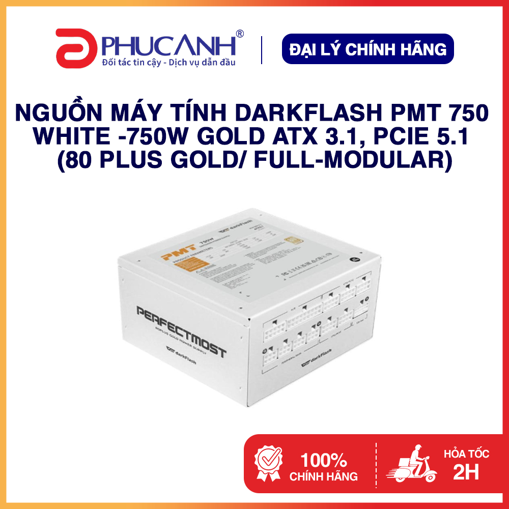 Nguon máy tính DarkFlash PMT 750 White -750W GOLD ,80 Plus Gold  - Hàng chính hãng, BH 60 tháng