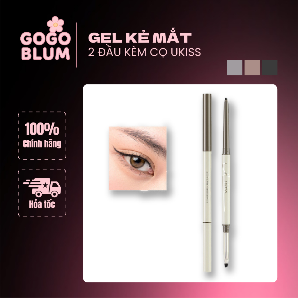 UKISS Chì kẻ mắt UKISS 2 đầu bút kẻ mắt dạng gel siêu mỏng kèm cọ kẻ mắt chống nước lâu trôi