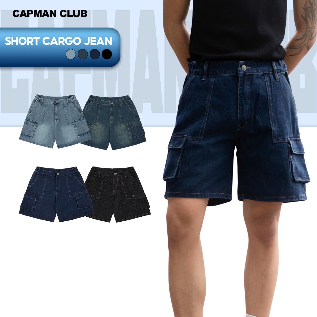 [OUTLET 50%] Quần short nam TÚI HỘP phom rộng trên gối CAPMAN CLUB, quần đùi nam jean trẻ trung thoả