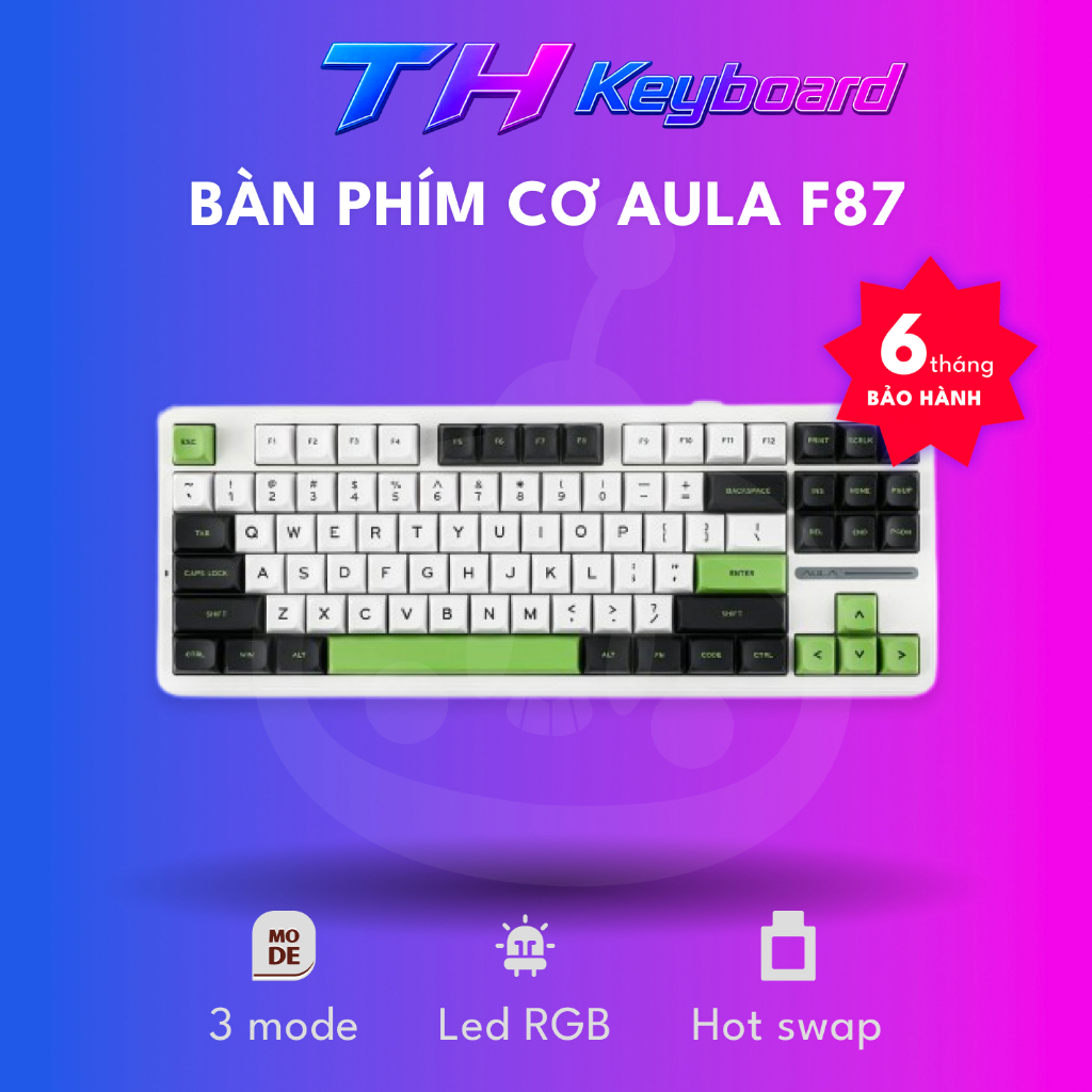 Bàn phím cơ AULA F87 PRO / F87 PRO V2 Gaming 3Mode kết nối, LED RGB, Hotswap 5pin THkeyboard