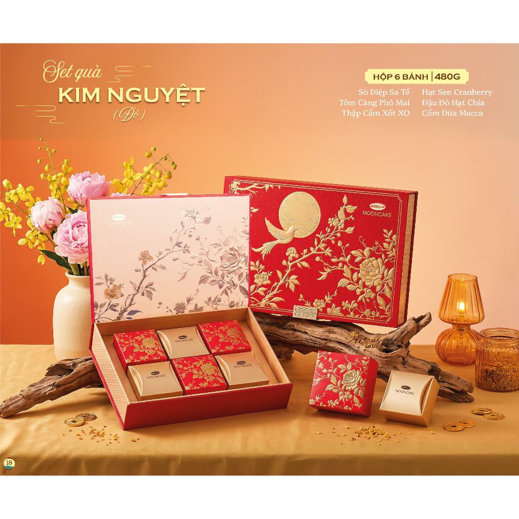 Bánh Trung Thu Cao Cấp - Thương hiệu Bibica - Kim Nguyệt (Đỏ - Xanh - Vàng ) - 600g (6 bánh)