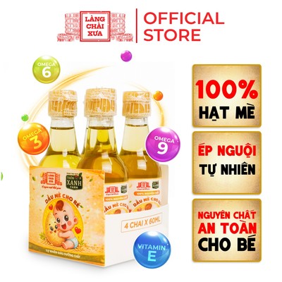 [Lốc 4 chai] Dầu mè dinh dưỡng cho bé ăn dặm chai thuỷ tinh 60ml Làng Chài Xưa ép nguội tự nhiên